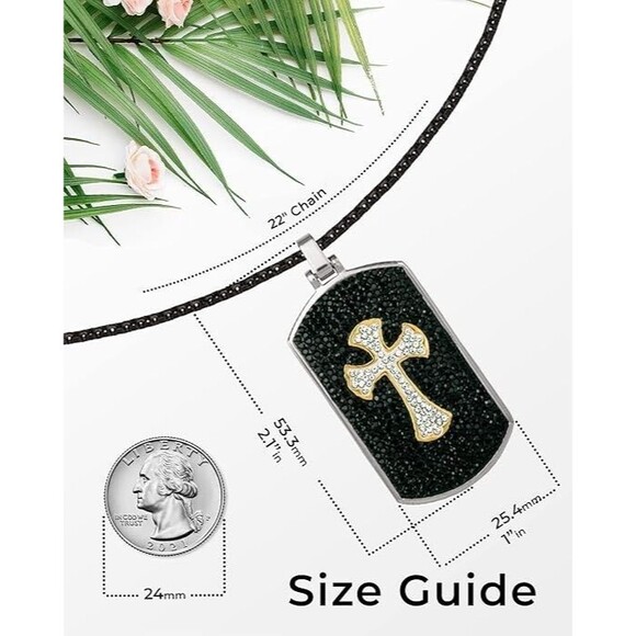 Faith Jewelry Mens Stainless Steel Two Tone Crystal Cross Tag Pendant Necklace - Picture 4 of 10